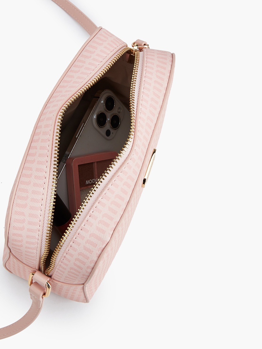 Monogram Print Crossbody Bag with Adjustable Strap