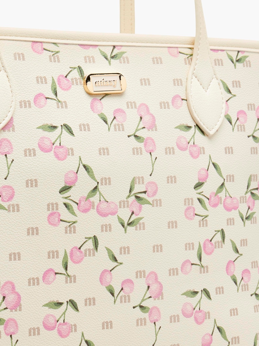 Cherry Print Tote Bag with Double Handle