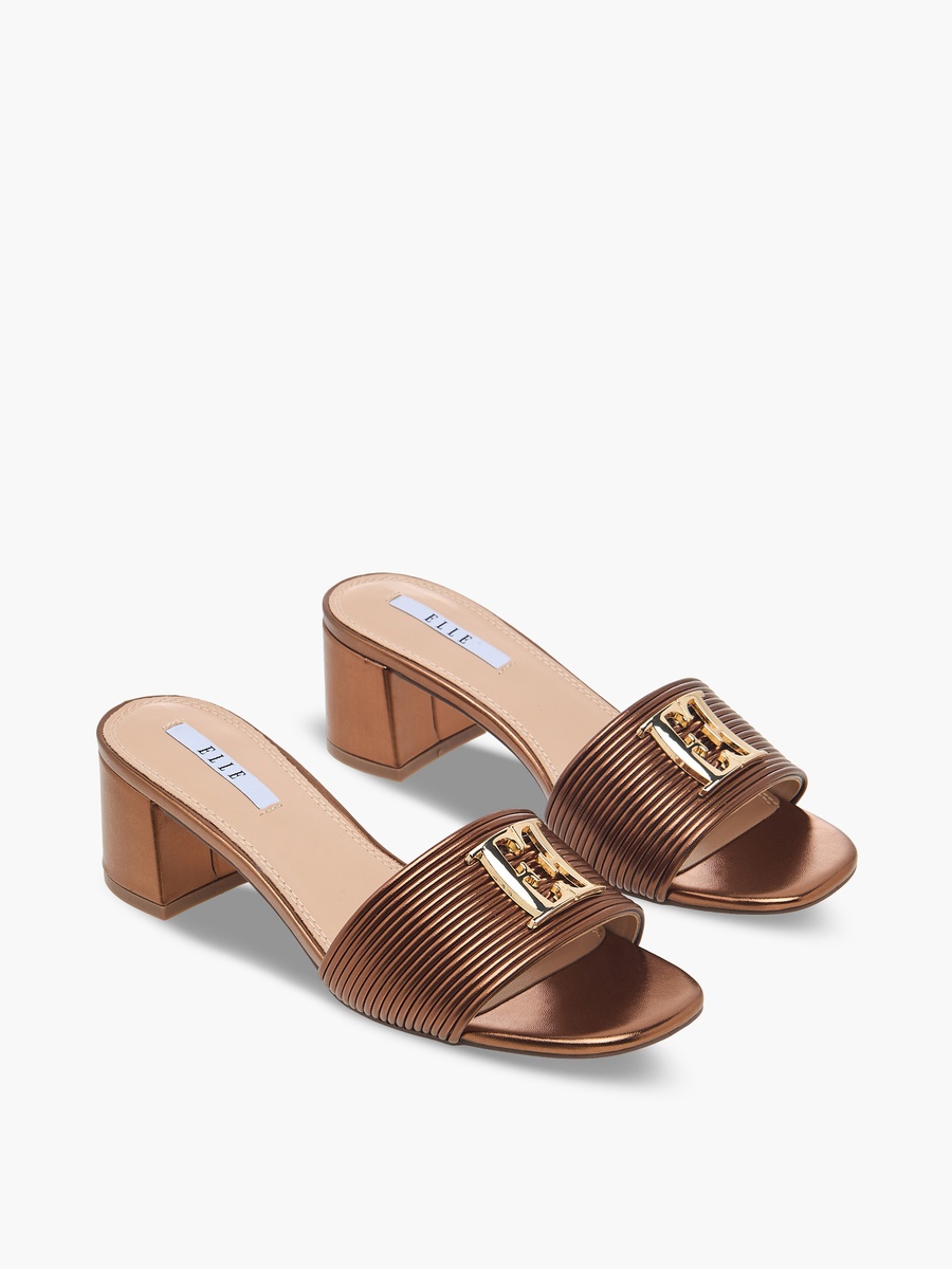 Women Metallic Block Heel Sandals