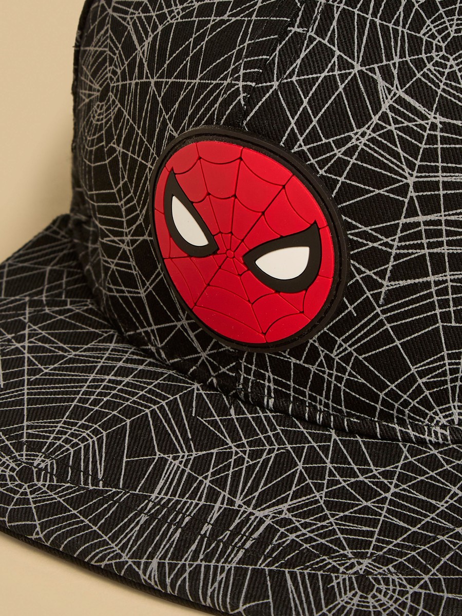 Spider-Man Print Cap with Hook and Loop Strap Closure