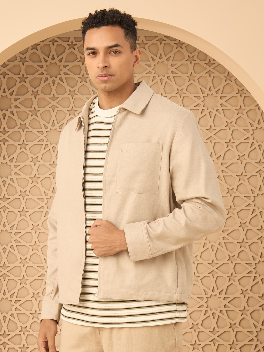 Zip Through Linen Blend Bomber Jacket