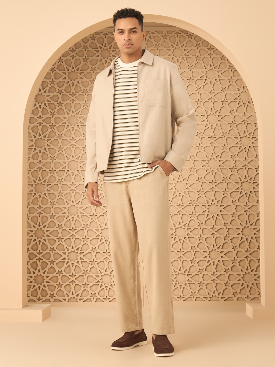 Zip Through Linen Blend Bomber Jacket