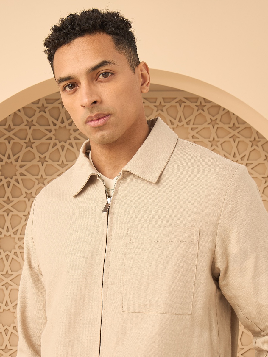Zip Through Linen Blend Bomber Jacket