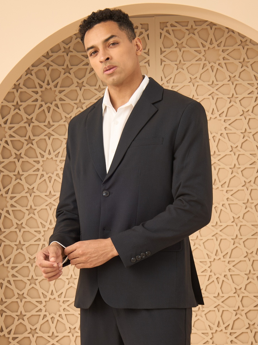 Textured Seersucker Blazer with Notch Lapel