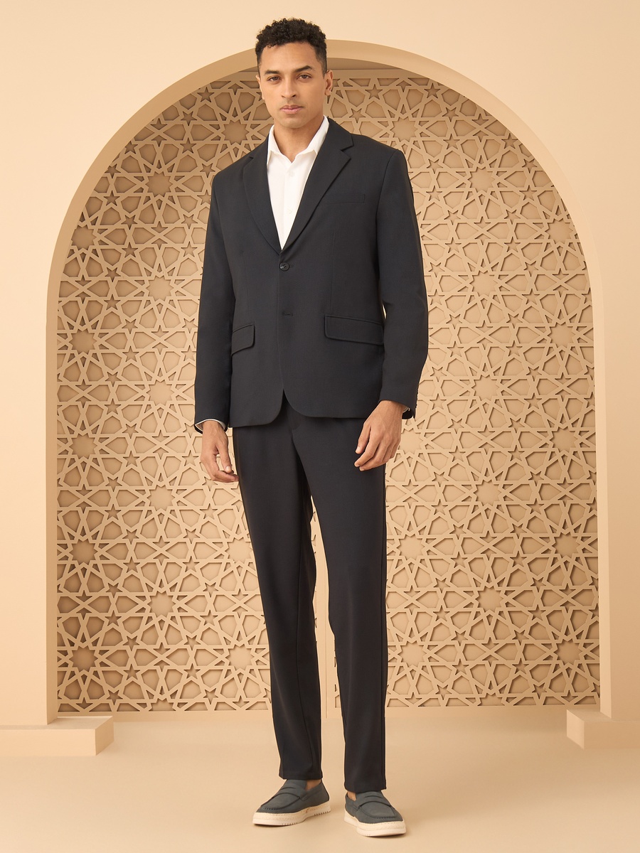 Textured Seersucker Blazer with Notch Lapel