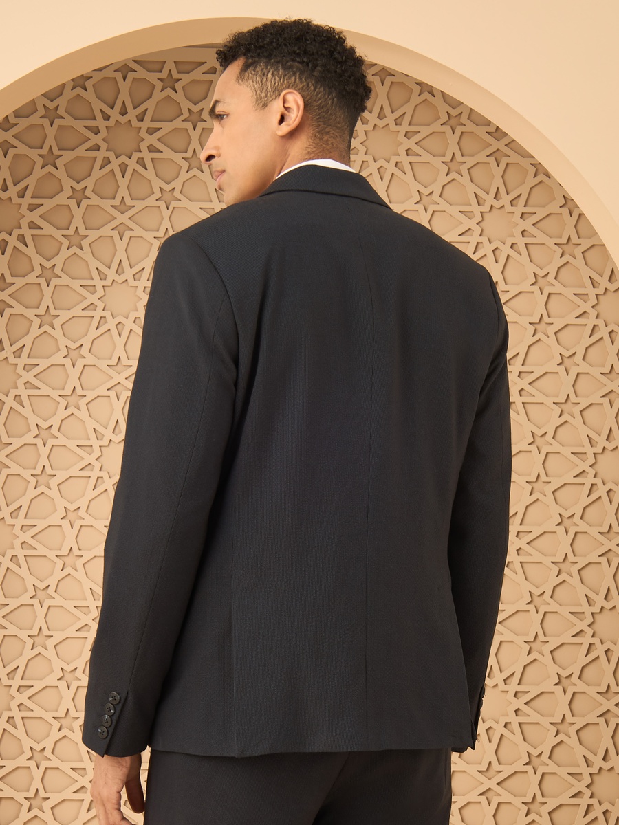Textured Seersucker Blazer with Notch Lapel