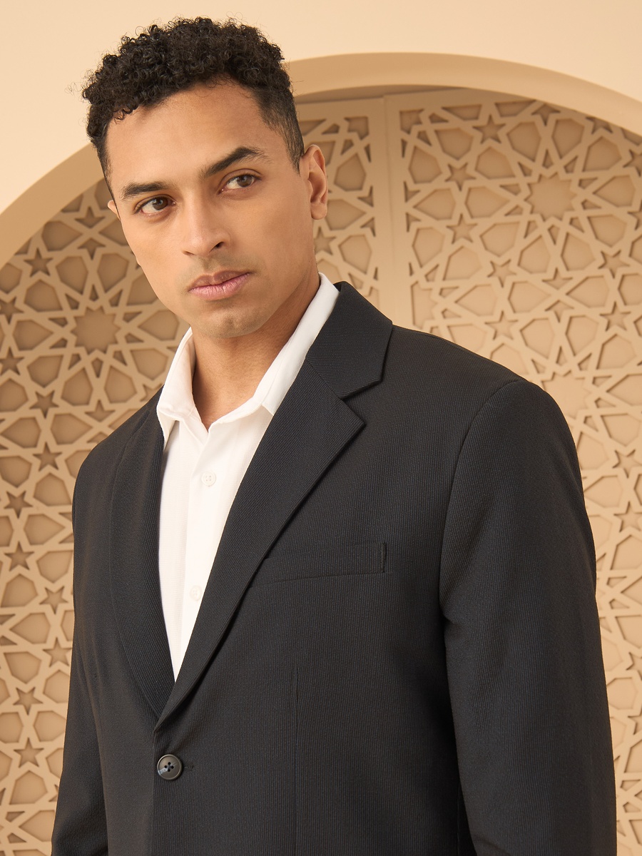 Textured Seersucker Blazer with Notch Lapel