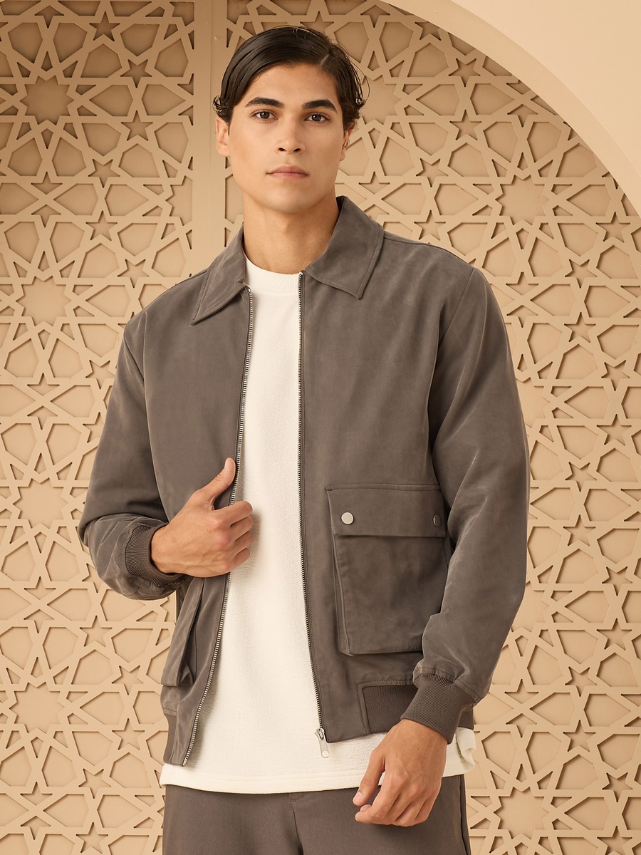 Zip Through Twill Jacket with Flap Pockets