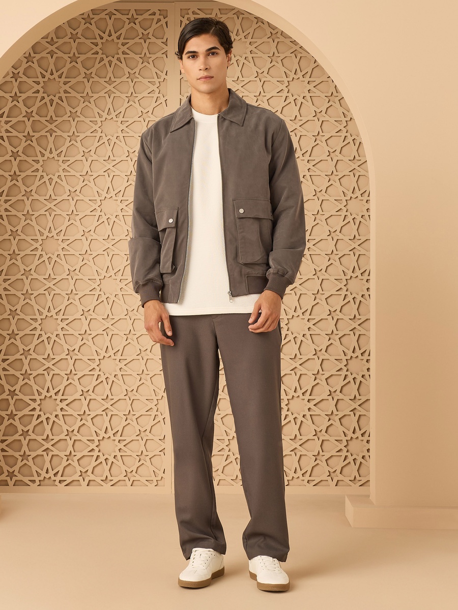 Zip Through Twill Jacket with Flap Pockets