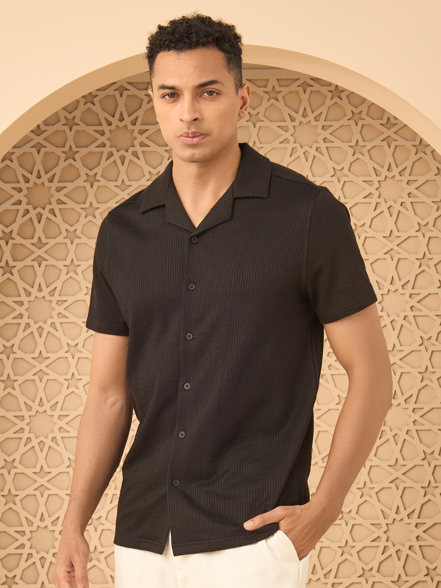 Textured Seersucker Shirt with Camp Collar