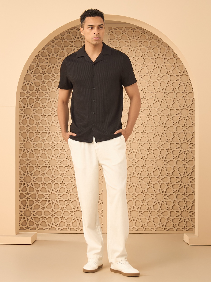 Textured Seersucker Shirt with Camp Collar