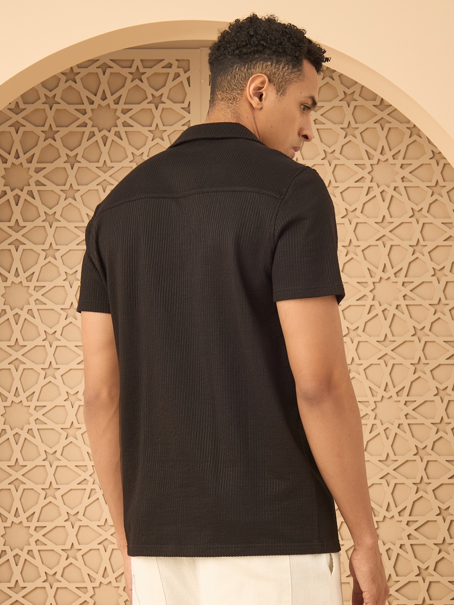 Textured Seersucker Shirt with Camp Collar