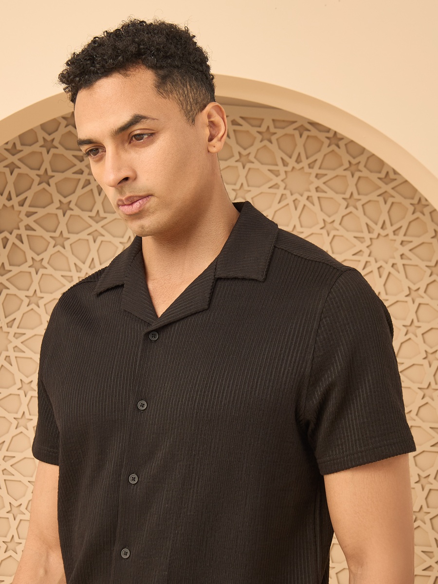 Textured Seersucker Shirt with Camp Collar