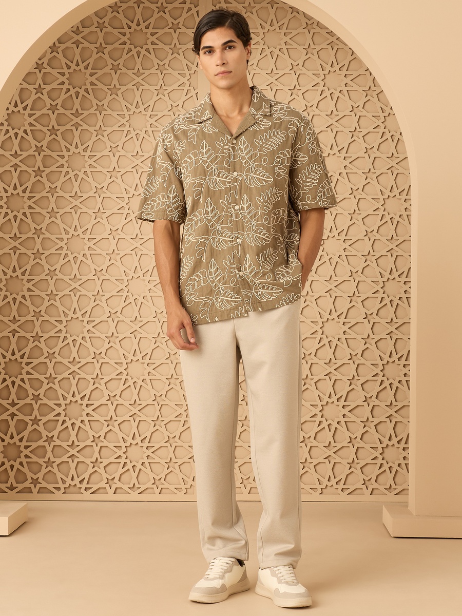 Embroidered Shirt with Camp Collar