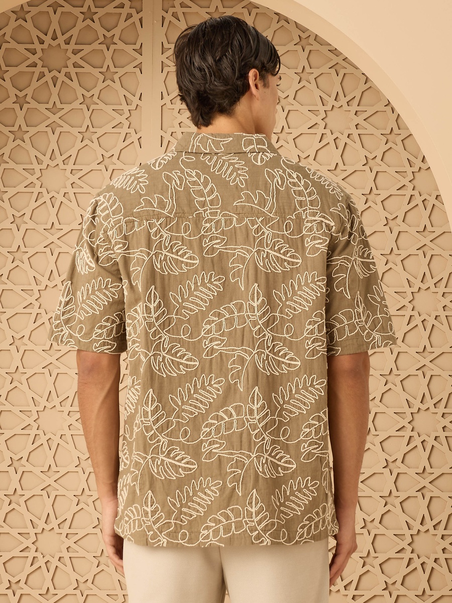 Embroidered Shirt with Camp Collar