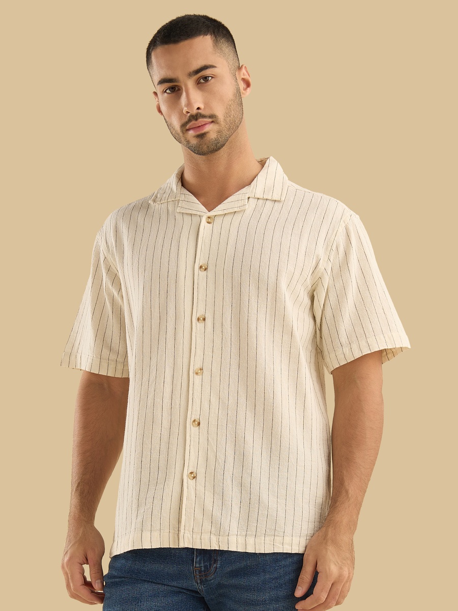 Striped Boxy Shirt with Camp Collar