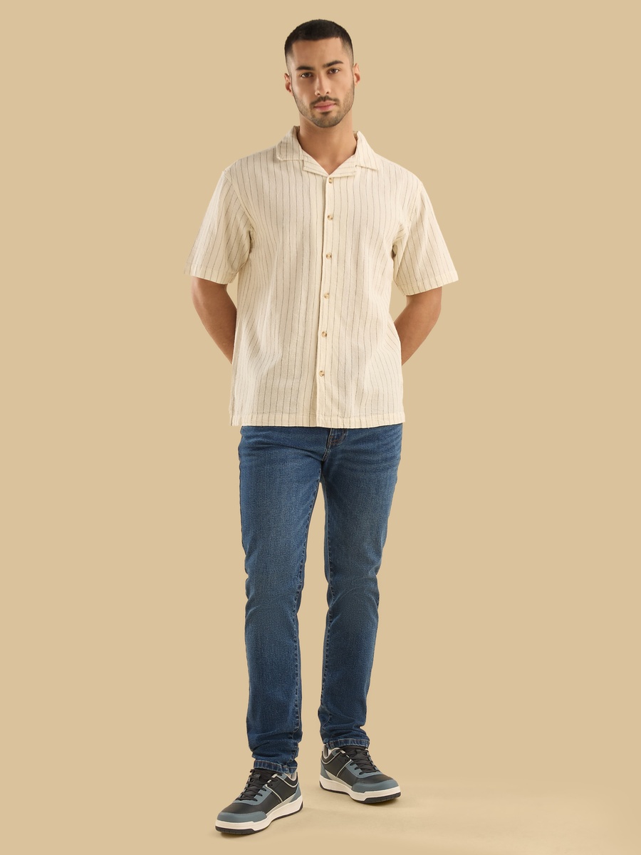 Striped Boxy Shirt with Camp Collar