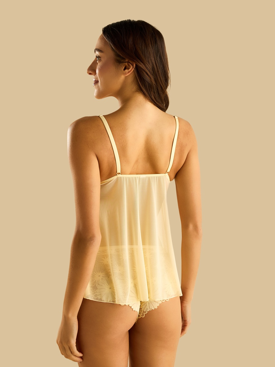 Lace Embroidered Non Padded Babydoll with Briefs