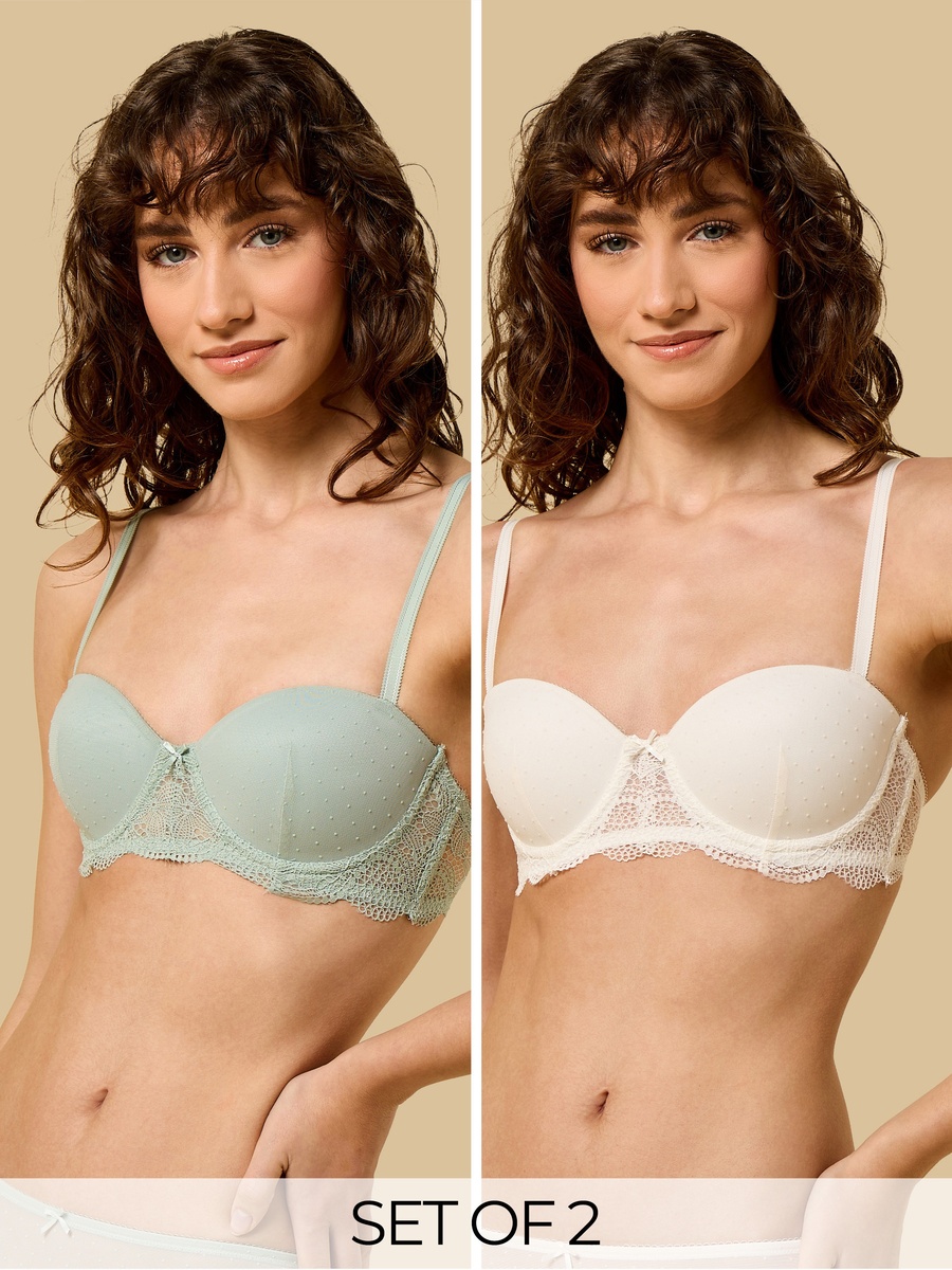 Pack of 2 - Lace Detail Wired Plunge Bra
