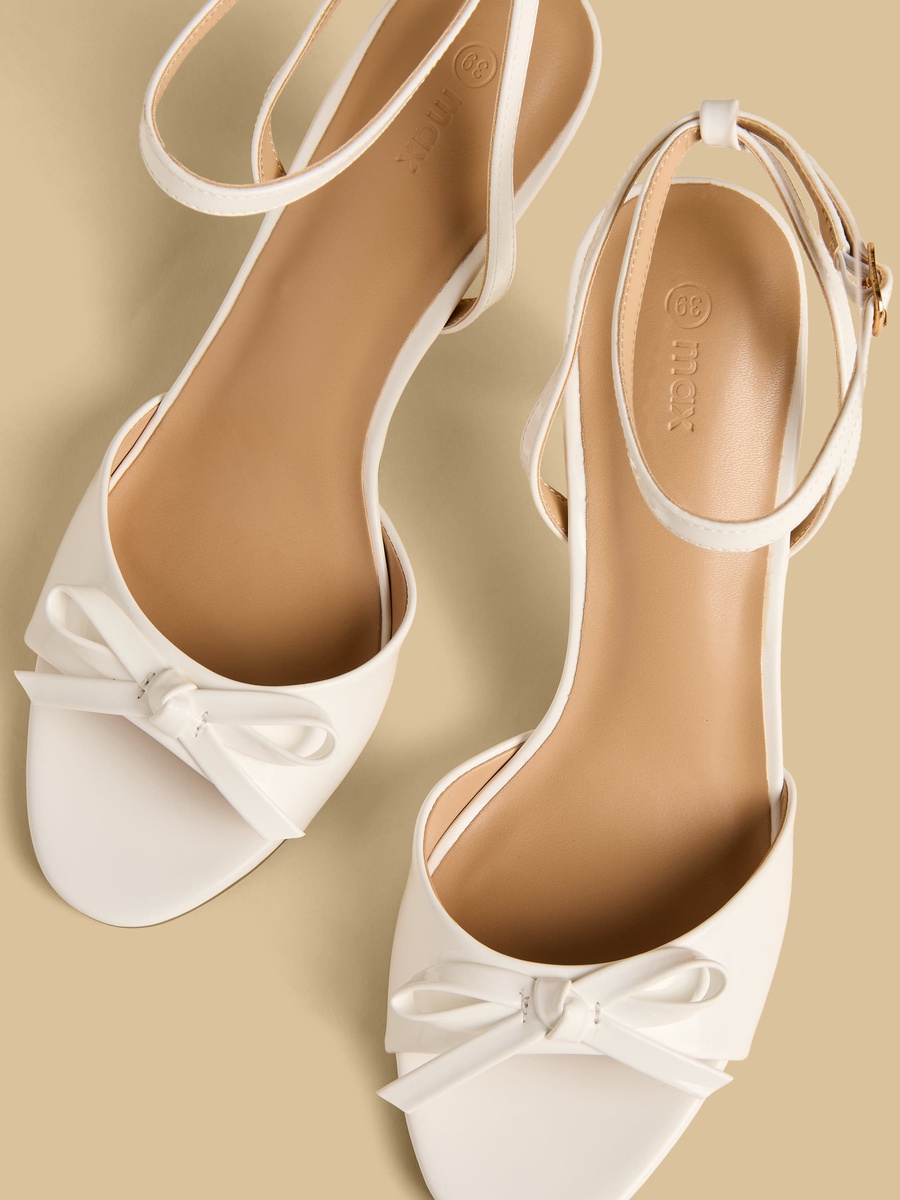Bow Embellished Stiletto Sandals with Buckle Closure
