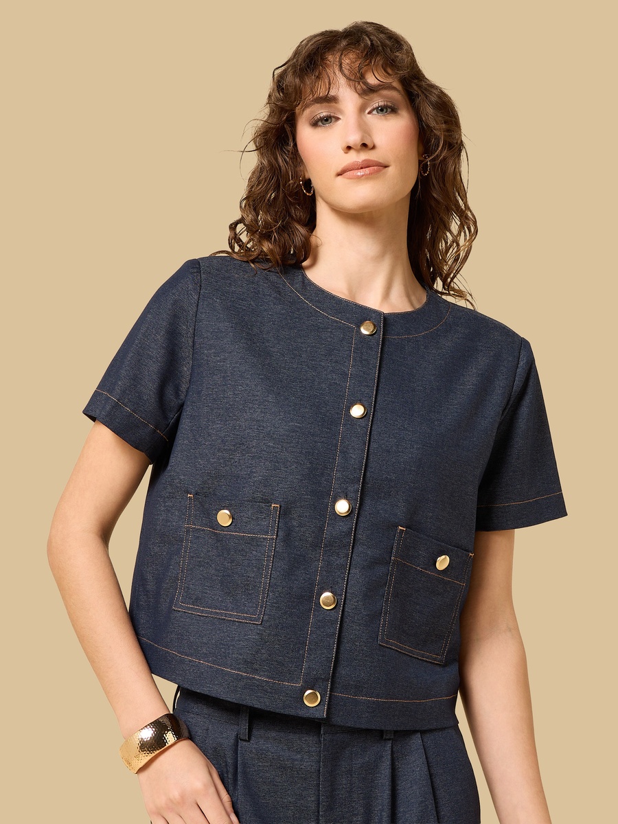 Round Neck Crop Jacket with Short Sleeves