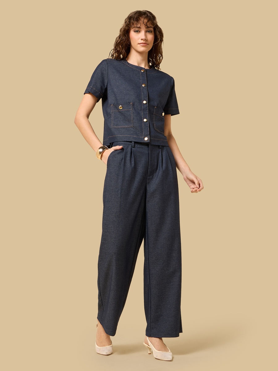 Round Neck Crop Jacket with Short Sleeves