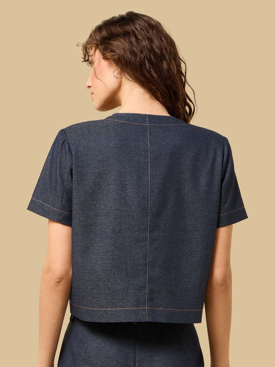 Round Neck Crop Jacket with Short Sleeves