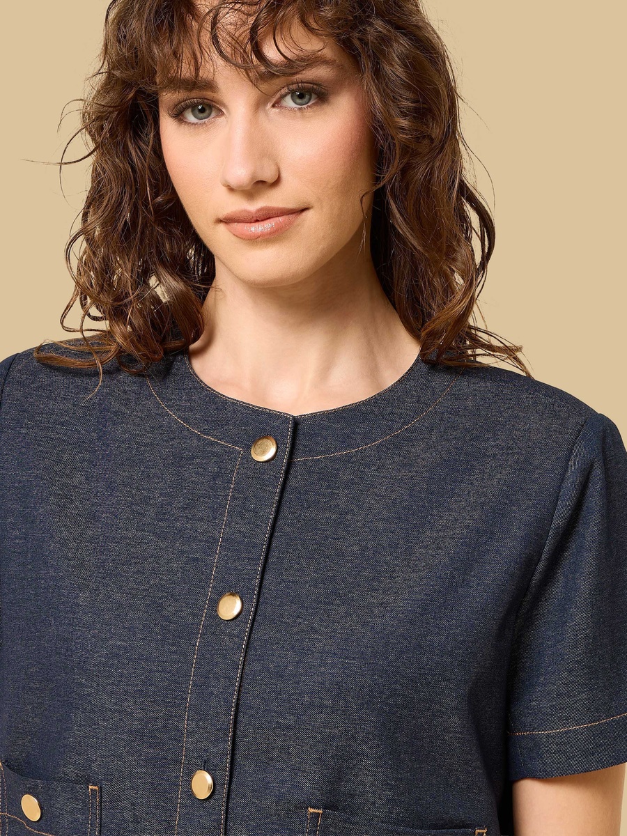 Round Neck Crop Jacket with Short Sleeves