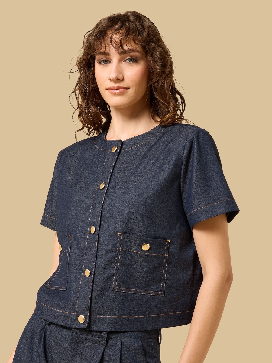 Round Neck Crop Jacket with Short Sleeves