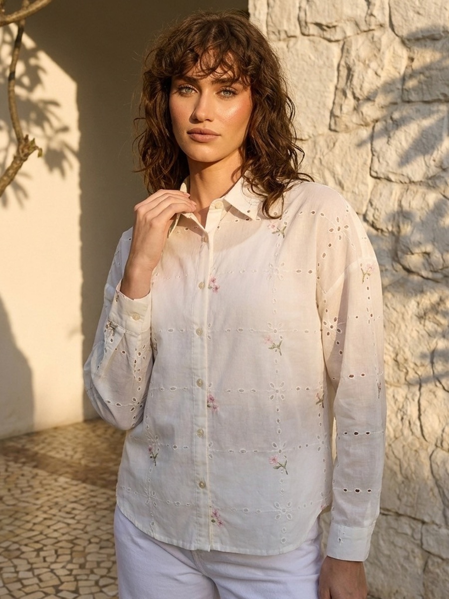 Floral Embroidered Oversized Shirt