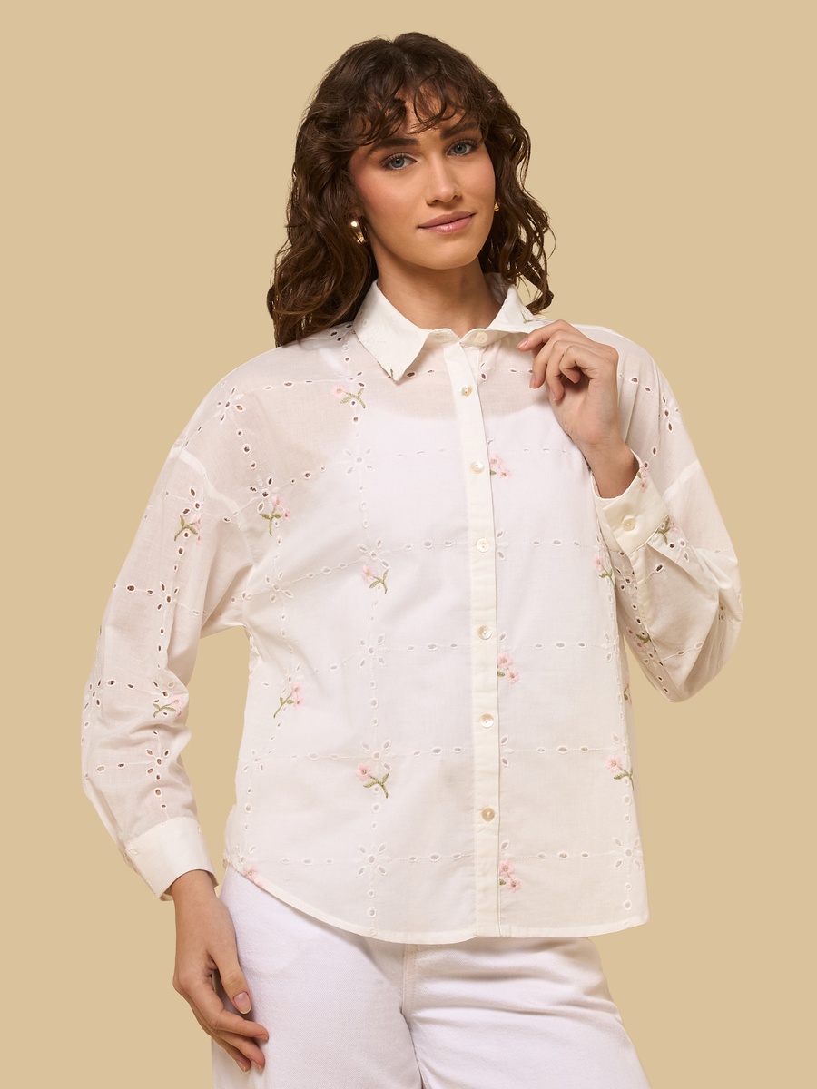 Floral Embroidered Oversized Shirt
