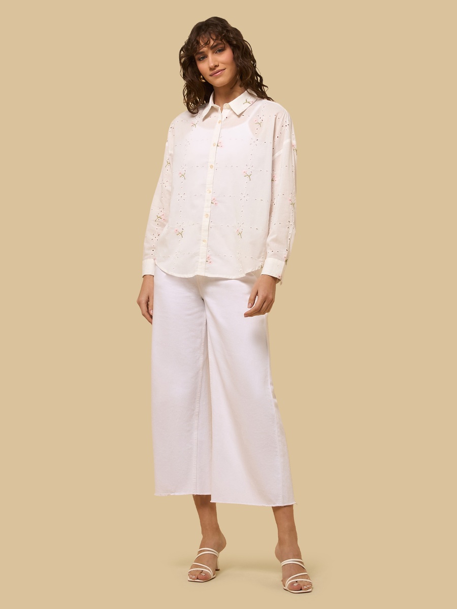 Floral Embroidered Oversized Shirt