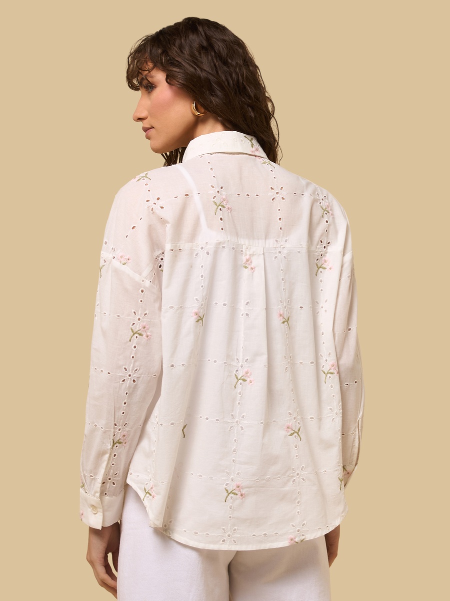 Floral Embroidered Oversized Shirt