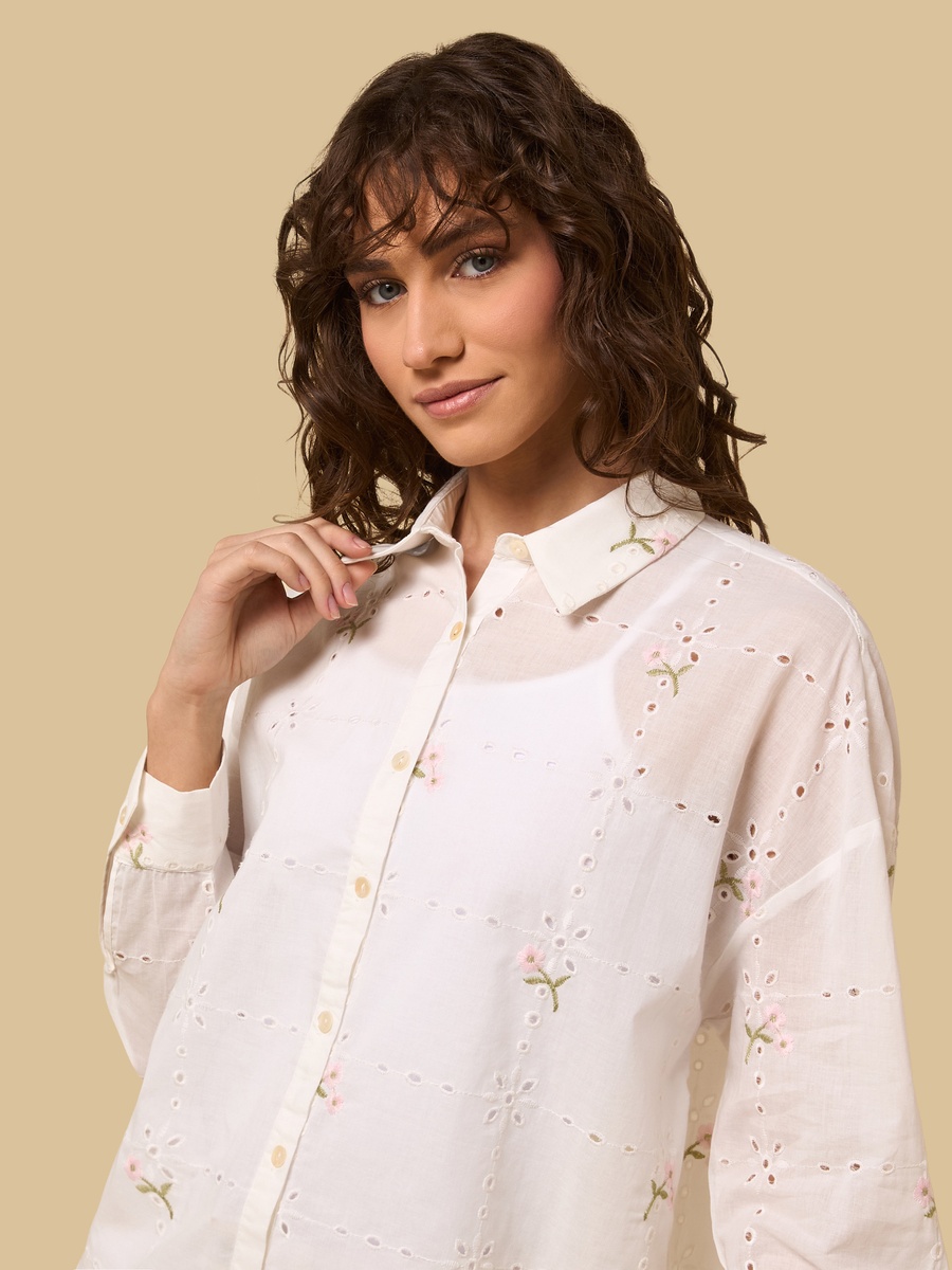 Floral Embroidered Oversized Shirt