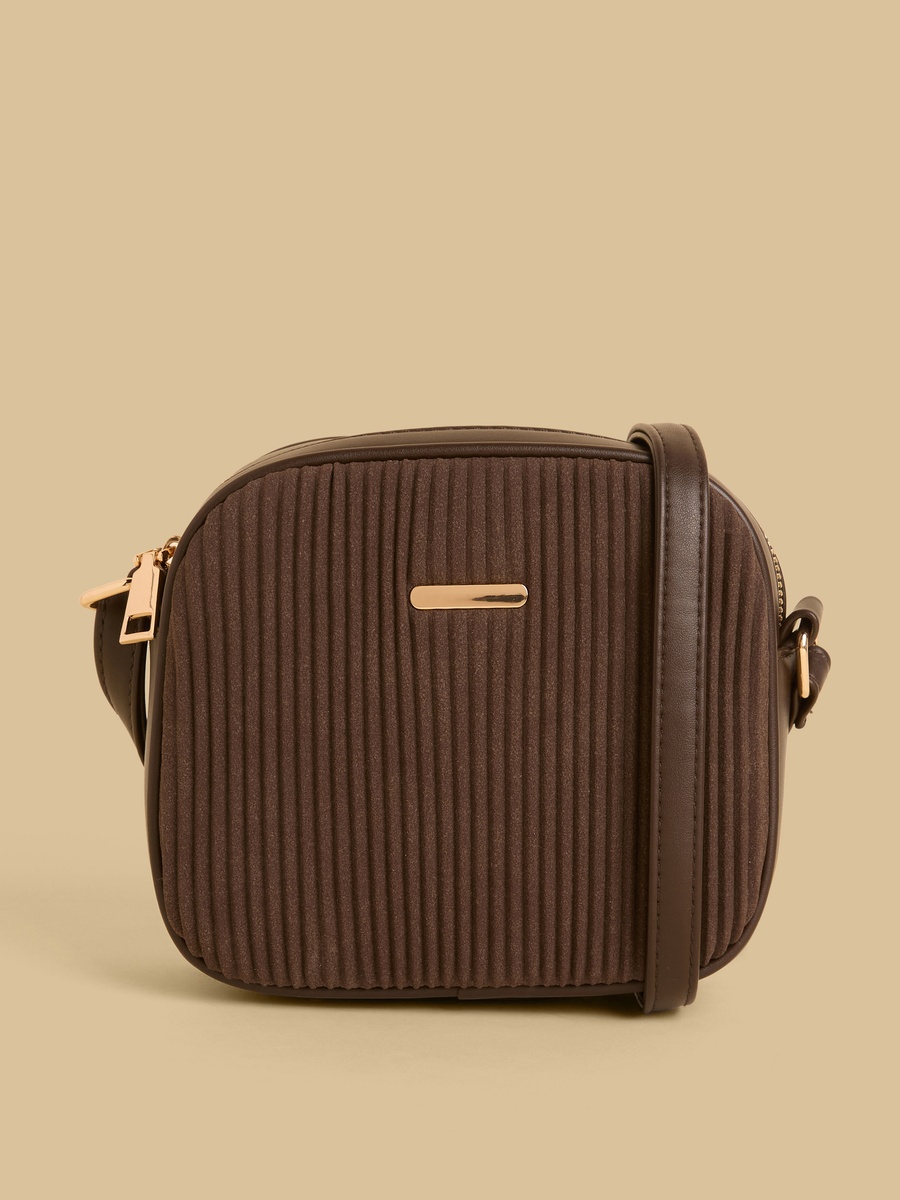 Textured Crossbody Bag with Zip Closure