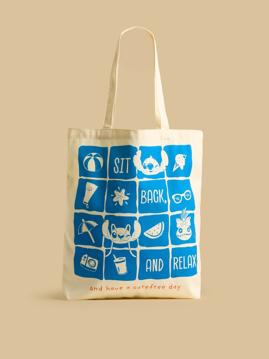Stitch Print Shopper Bag with Double Handles
