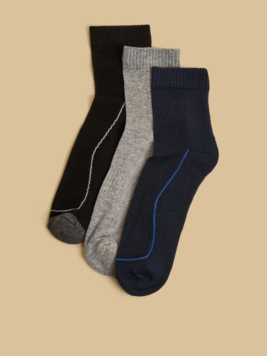 Pack of 3 - Textured Half Terry Ankle Length Sports Socks