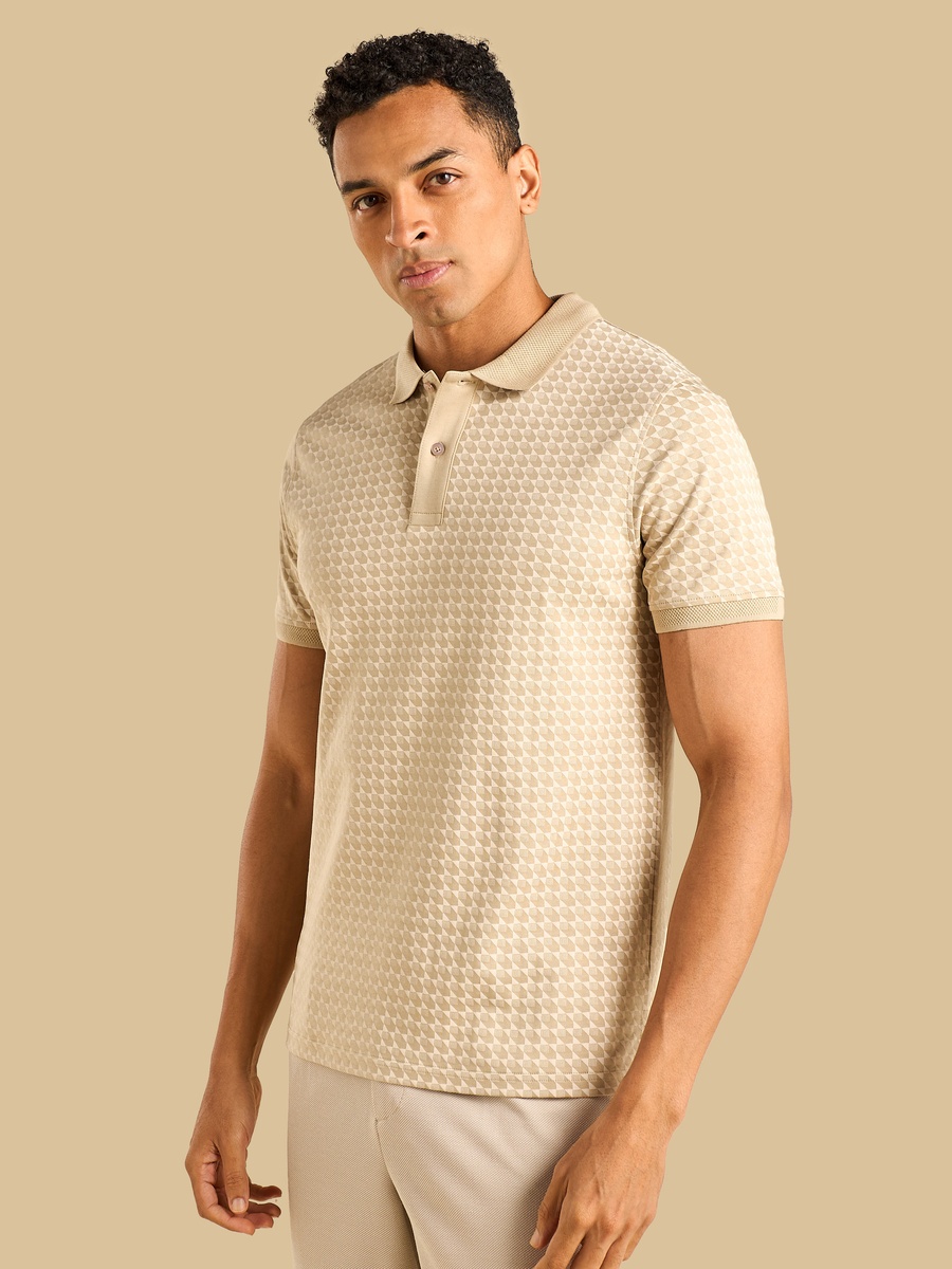 Geometric Print Interlock Polo T-Shirt
