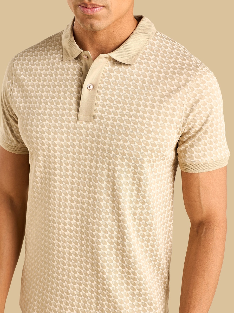 Geometric Print Interlock Polo T-Shirt
