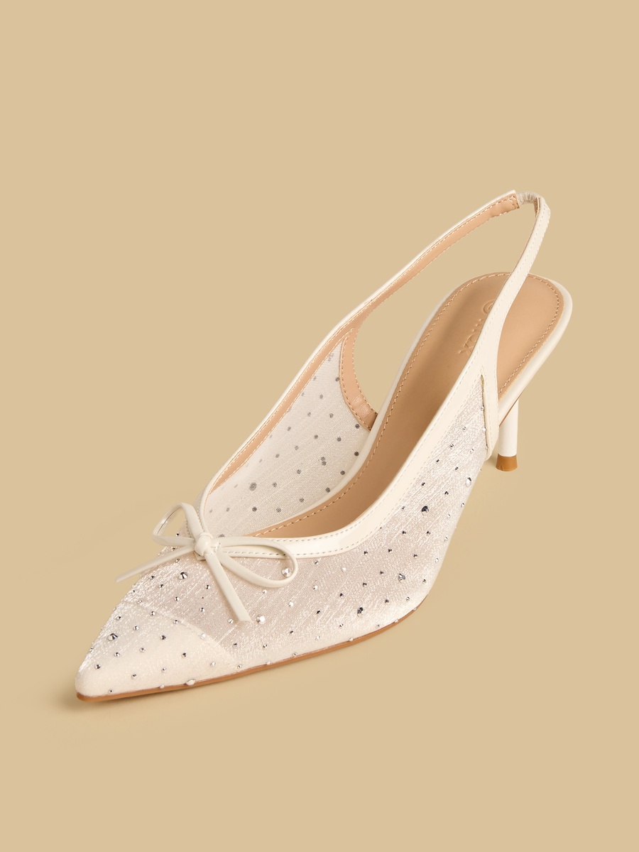 Embellished Bow Accent Slingback Shoes