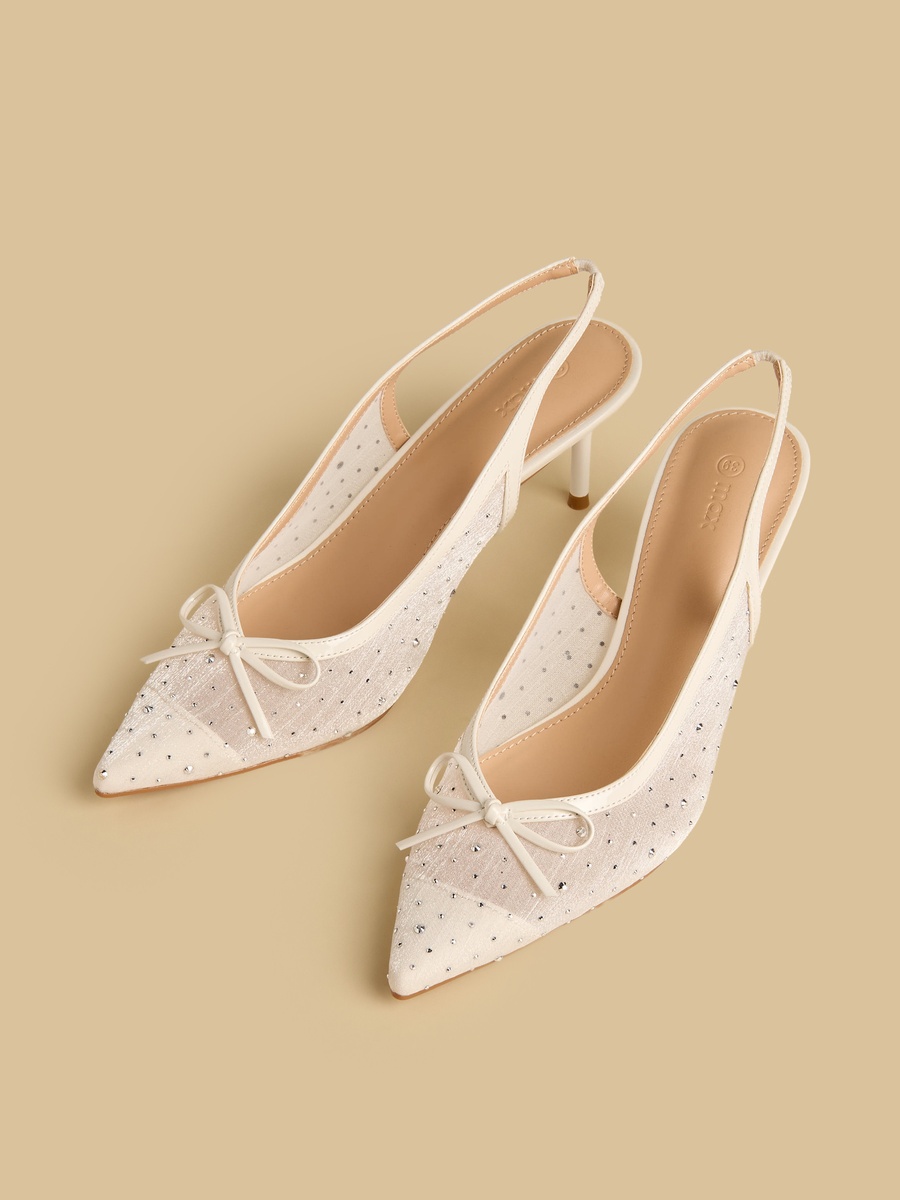 Embellished Bow Accent Slingback Shoes