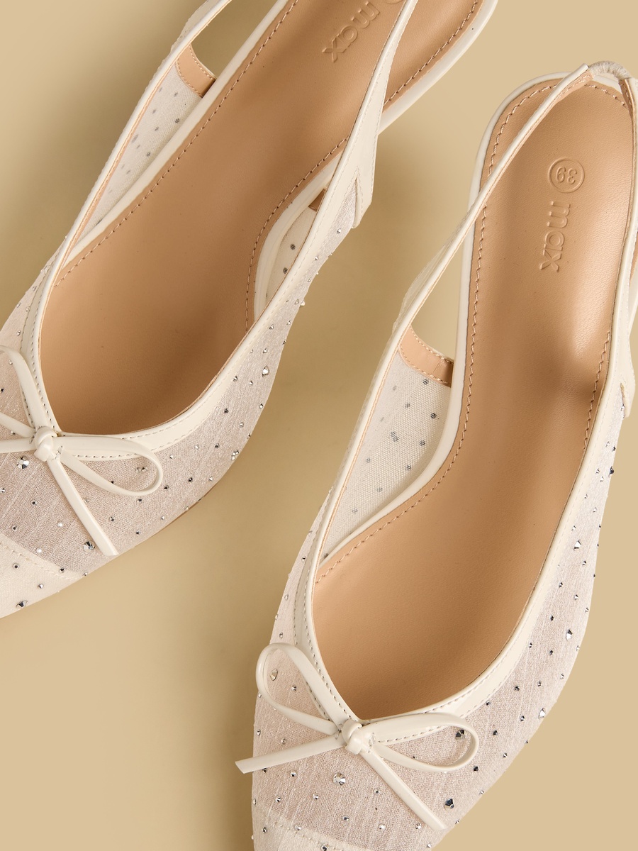 Embellished Bow Accent Slingback Shoes