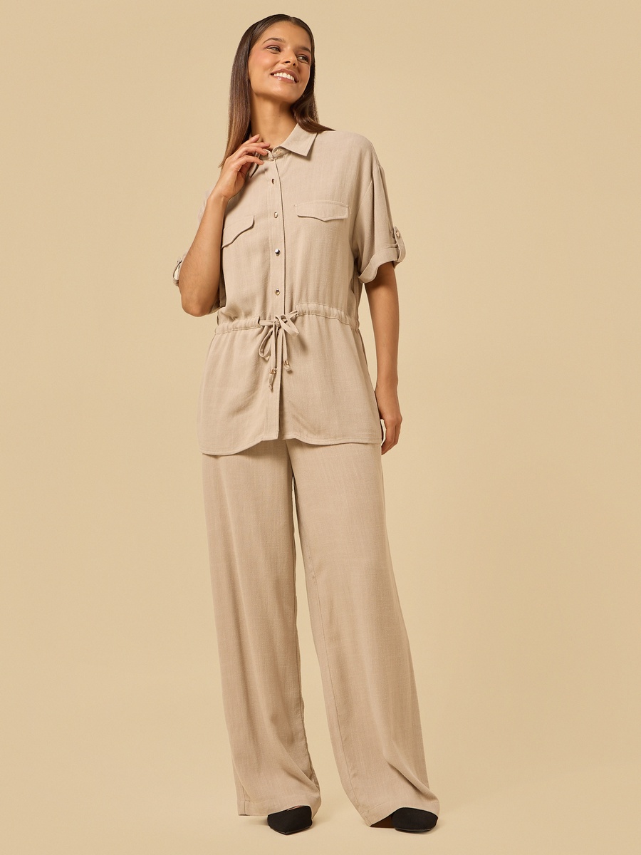 Linen Blend Wide Leg Pants