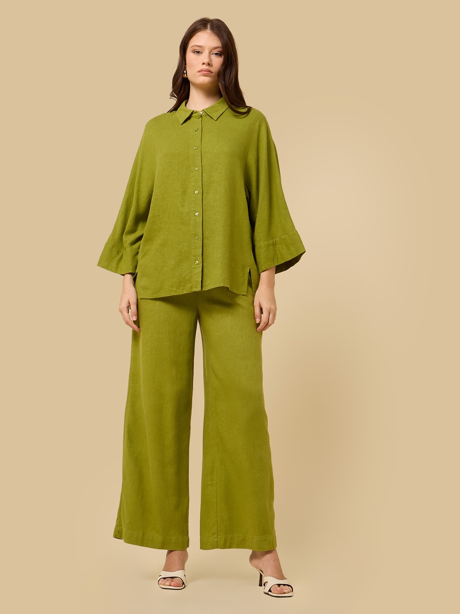 Linen Blend Wide Leg Pants
