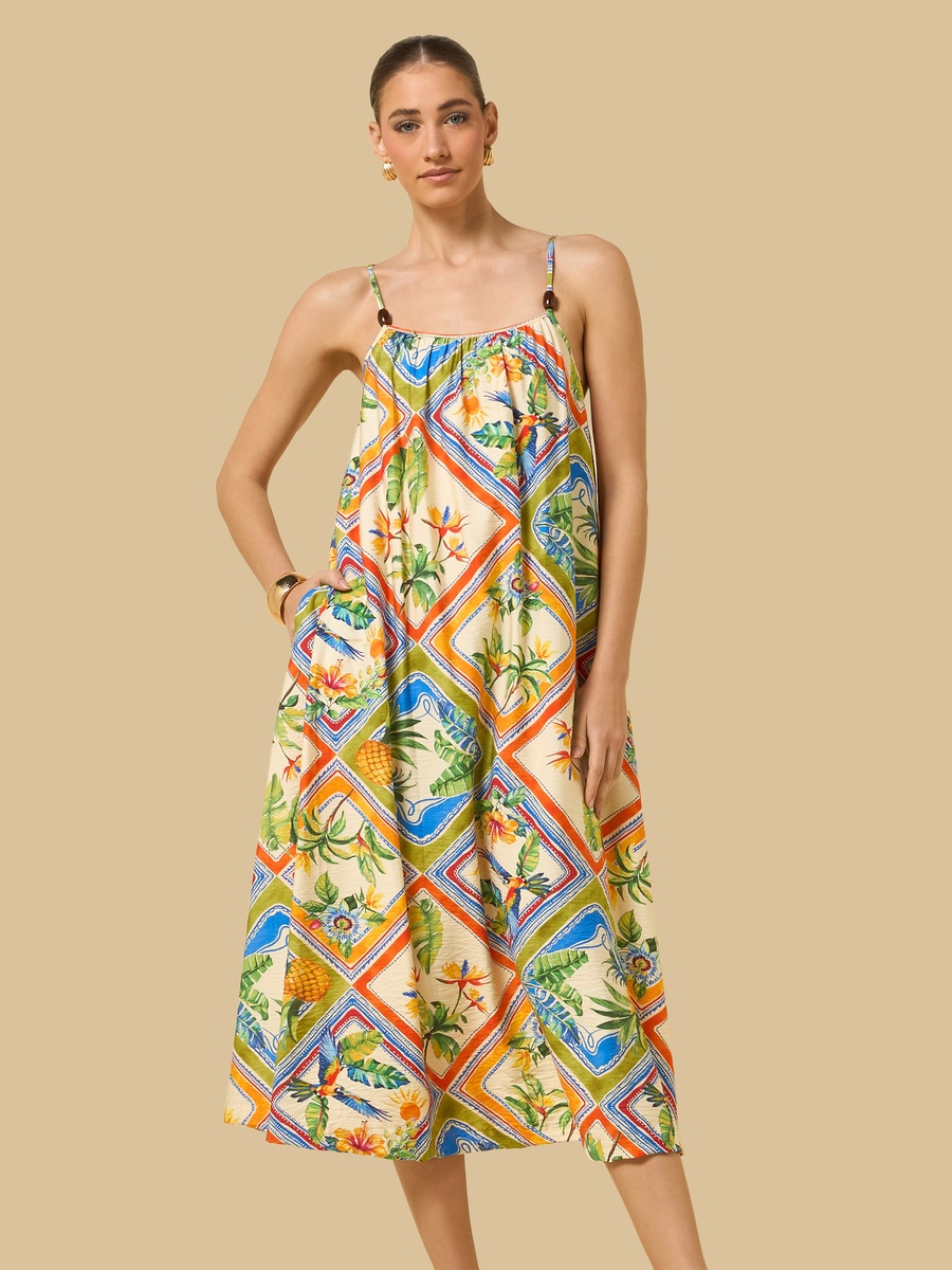 Tropical Print Sleeveless Dress
