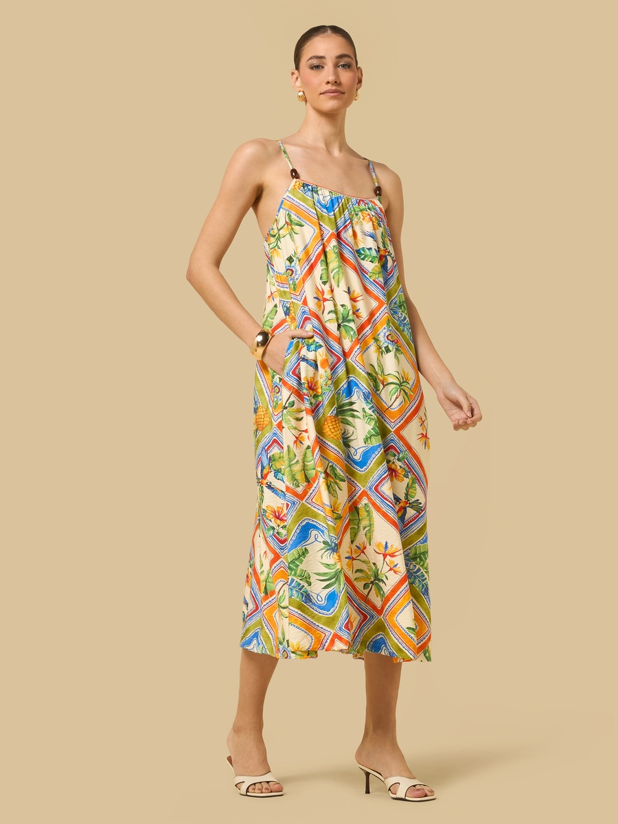 Tropical Print Sleeveless Dress