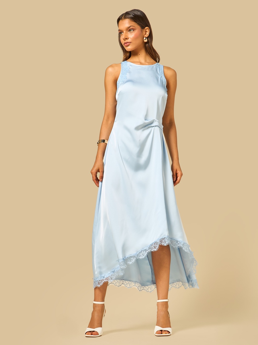 Satin Lace Dress with Asymmetric Hem