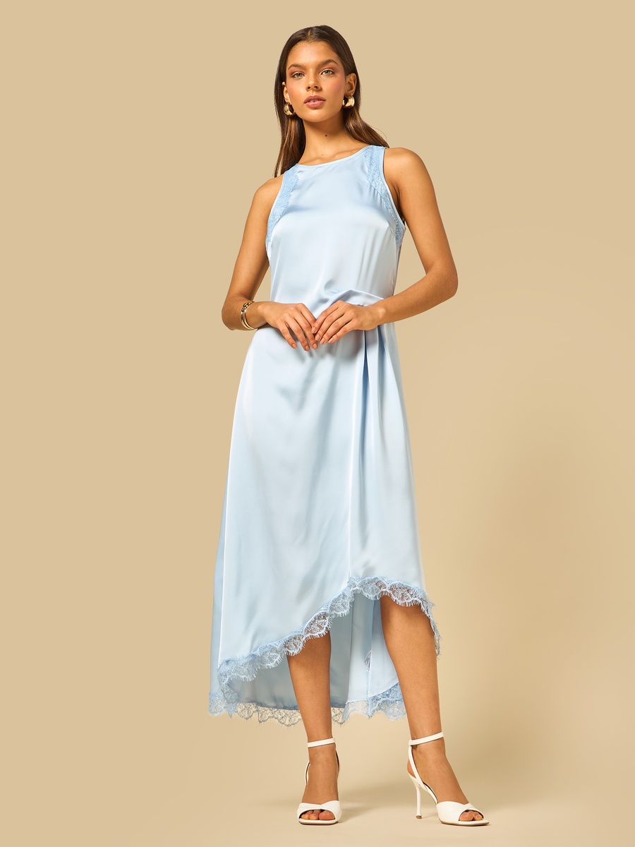Satin Lace Dress with Asymmetric Hem