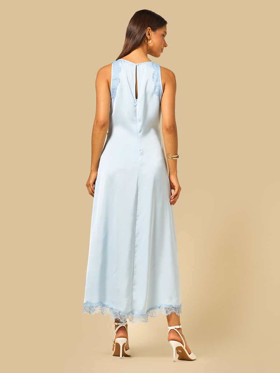 Satin Lace Dress with Asymmetric Hem