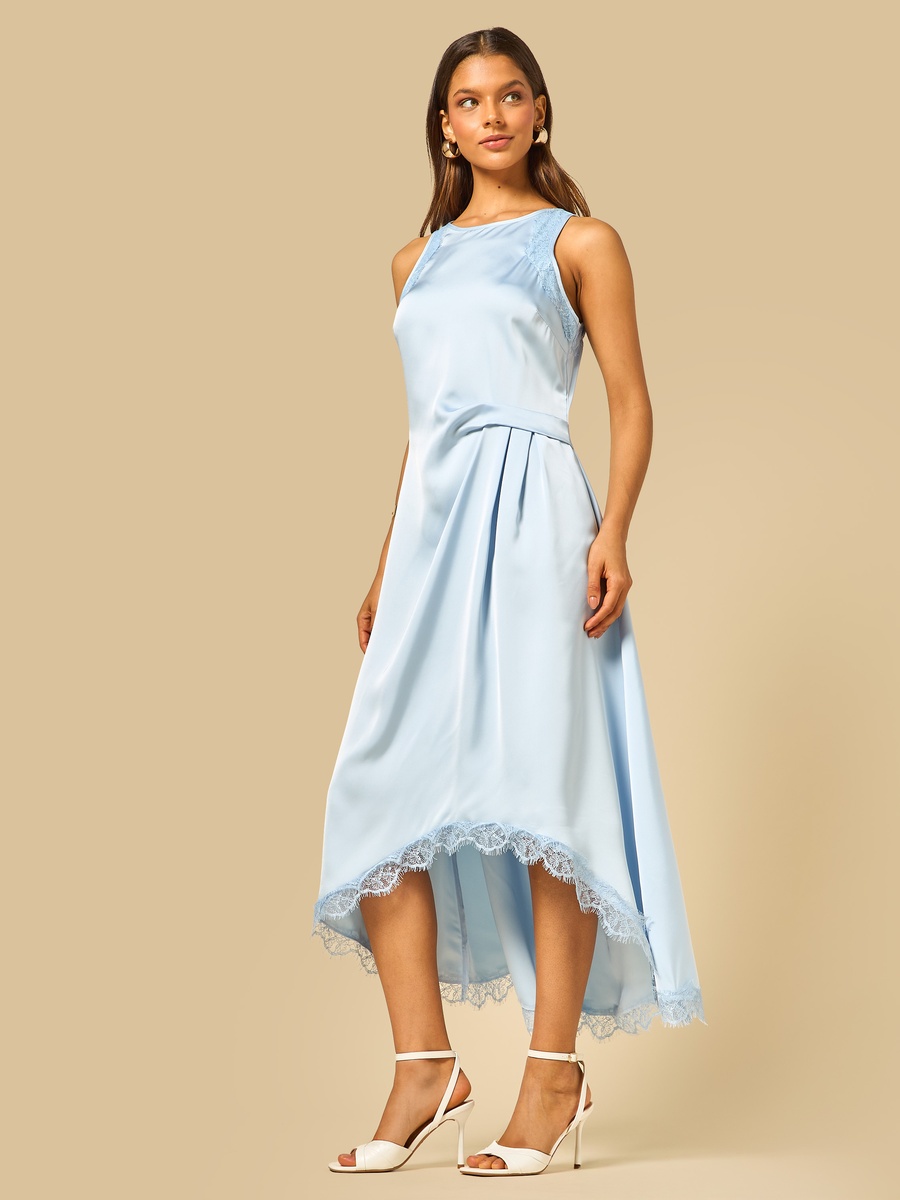 Satin Lace Dress with Asymmetric Hem
